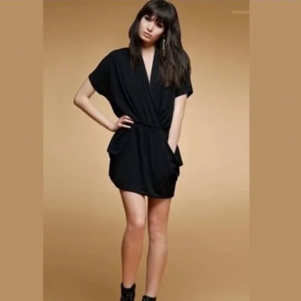 Rachel Roy Perfect Little Black Dress Draped w/Pockets Size LARGE